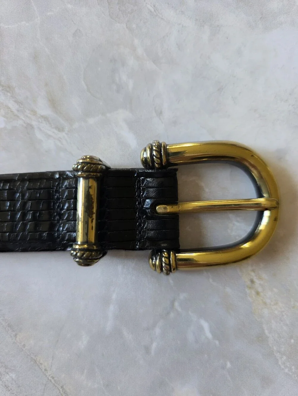 Talbots Italian Calfskin Leather Belt S Croc Embossed Gold Buckle Old Money